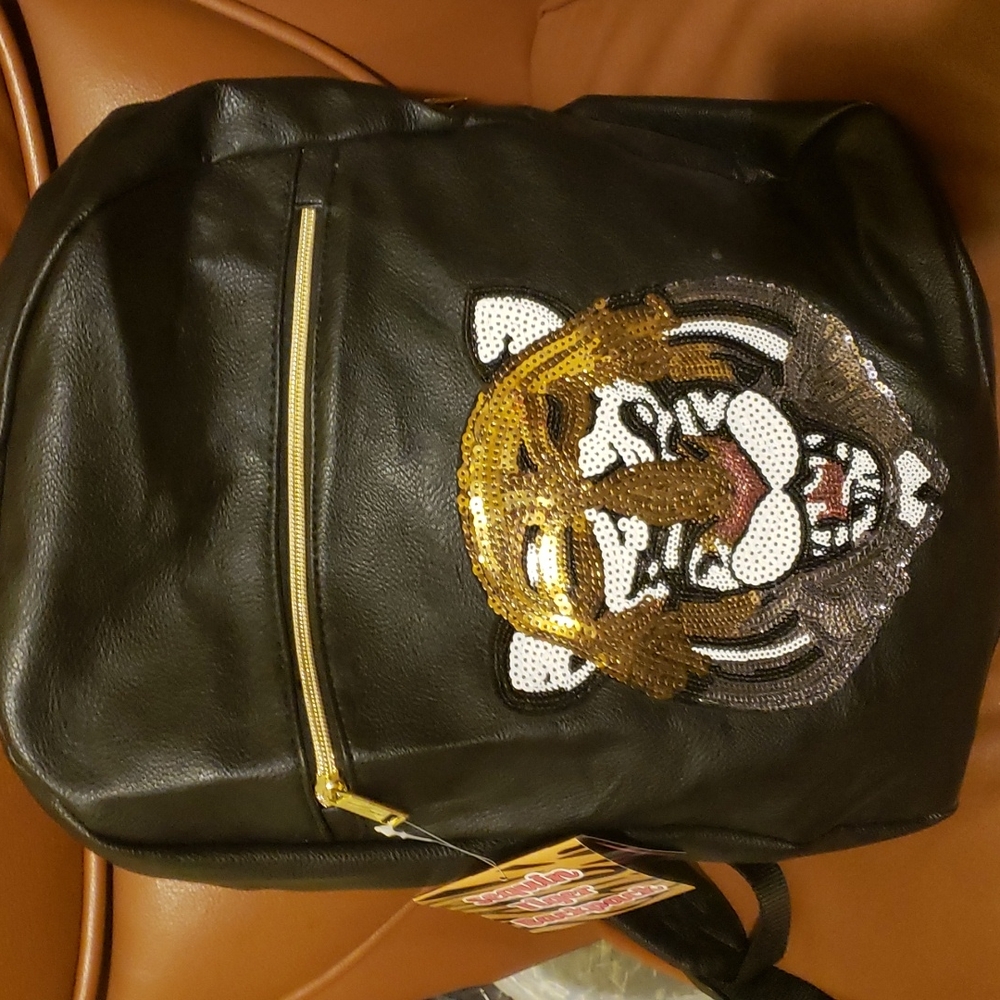 Sequin Tiger Backpack black Vegan leather nwt